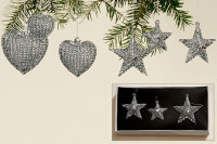 6 x Weihnachtsbaumhänger Herz & Stern Metall...