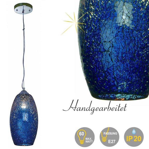 Pendelleuchte "Pat" Bar-Theken-Lampe Mosaikglas blau Hänge-Decken-Leuchte