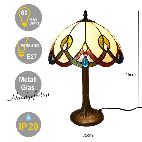 Tischleuchte Chantal 46cm Echtglas Tiffany-Stil