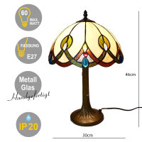 Tischleuchte Chantal 46cm Echtglas Tiffany-Stil Lampe...