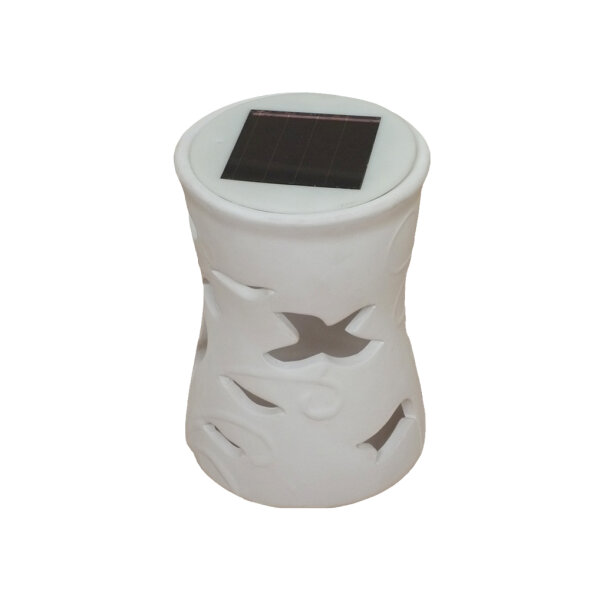 Solar Windlicht Keramik weiß Solarleuchte Lampe & Windlicht Dekoration Geschenk Blume