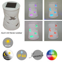Solar Windlicht Keramik weiß Solarleuchte Lampe & Windlicht Dekoration Geschenk Blume