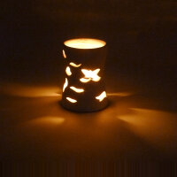 Solar Windlicht Keramik weiß Solarleuchte Lampe & Windlicht Dekoration Geschenk Blume