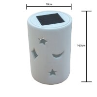 Solar Windlicht Keramik weiß Solarleuchte Lampe & Windlicht Dekoration Geschenk Mond & Sterne