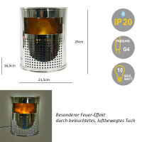 Dekoleuchte Kamin chrom Halogen Lampe mit Feuer-Effekt...