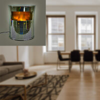 Dekoleuchte Kamin chrom Halogen Lampe mit Feuer-Effekt...
