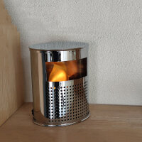 Dekoleuchte Kamin chrom Halogen Lampe mit Feuer-Effekt  Stimmungs-Deko-Leuchte