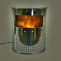 Dekoleuchte Kamin chrom Halogen Lampe mit Feuer-Effekt  Stimmungs-Deko-Leuchte