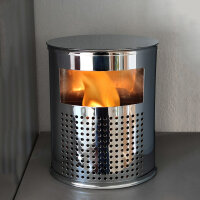 Dekoleuchte Kamin chrom Halogen Lampe mit Feuer-Effekt  Stimmungs-Deko-Leuchte