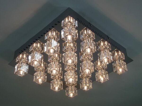 LED+Halogen Kristall Deckenleuchte "Crystal" 16-flammig Fernbedienung Farbwechsler