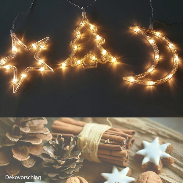 LED Lichterkette Stern-Mond-Baum Fensterdekoration 30 LED warmweiß