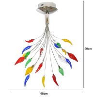 Deckenleuchte "Flamme" 7 flammig Halogenlampe chrom Glas bunt Hängeleuchte Lampe