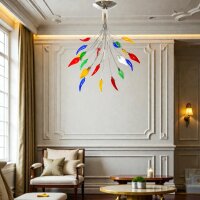 Deckenleuchte "Flamme" 7 flammig Halogenlampe chrom Glas bunt Hängeleuchte Lampe