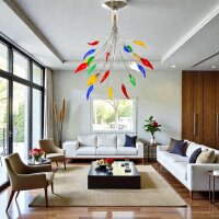 Deckenleuchte "Flamme" 7 flammig Halogenlampe chrom Glas bunt Hängeleuchte Lampe