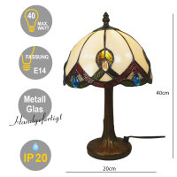 Tischleuchte Chantal 40cm Echtglas Tiffany-Stil Lampe...