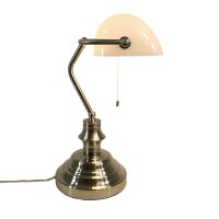 Tischleuchte Bankerslamp mit Zugschalter Nickel-Weiß E27 Schreibtischleuchte