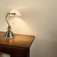 Tischleuchte Bankerslamp mit Zugschalter Nickel-Weiß