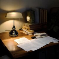 Tischleuchte Bankerslamp mit Zugschalter Nickel-Weiß