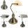 Tischleuchte Bankerslamp mit Zugschalter Nickel-Weiß E27 Schreibtischleuchte