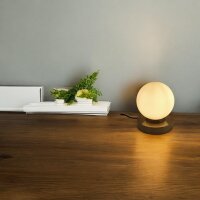 Glas-Tisch-Leuchte MILO Nachttisch-Fensterbank-Deko-Lampe Nickel Opalglas weiß