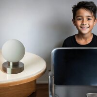 Glas-Tisch-Leuchte MILO Nachttisch-Fensterbank-Deko-Lampe Nickel Opalglas weiß