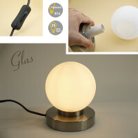 Glas-Tisch-Leuchte MILO Nachttisch-Fensterbank-Deko-Lampe Nickel Opalglas weiß