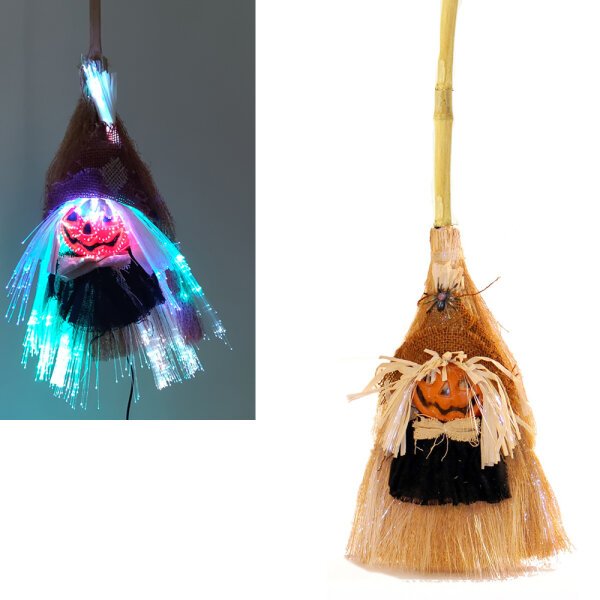 Reisigbesen mit Beleuchtung Broom Pumpkin  Halloween-Dekoration farbwechselnd  Geschenkidee