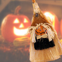 Reisigbesen mit Beleuchtung Broom Pumpkin  Halloween-Dekoration farbwechselnd  Geschenkidee