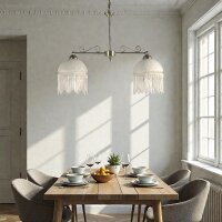 Deckenleuchte Landhausstil Weide 2 flg. Glasschirm mit Perlenbehang Pendellampe