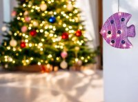 Dekoleuchte Fisch Lampe Fiberglas Lichterkette 10 flg. Dekoration Kinderleuchte lila