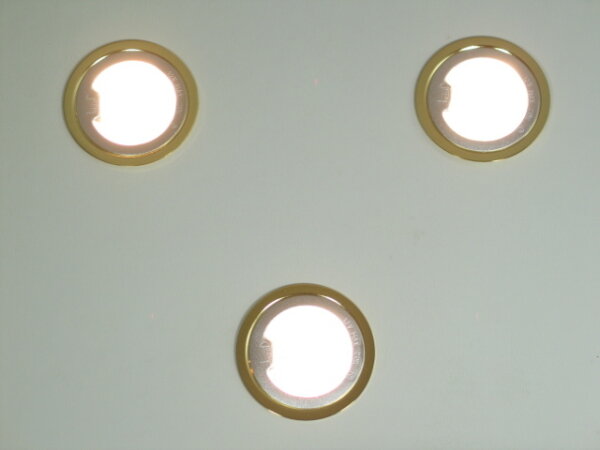 Einbauleuchten 3 er Set Messing, Niedervolt, Möbeleinbauleuchten