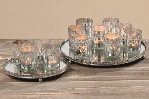 Glas Windlichtset 5 tlg. silberfarben m. Glitzerrand