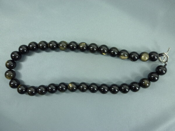 Halskette Obsidian 48cm Kugel D1,4cm Kugelkette Edelsteinkette Schmuck Kette