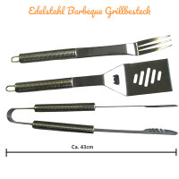 Hochwertiges 3 teiliges Edelstahl Barbeque Grillbesteck Grillzubehör Geschenk