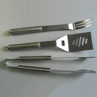 Hochwertiges 3 teiliges Edelstahl Barbeque Grillbesteck Grillzubehör Geschenk