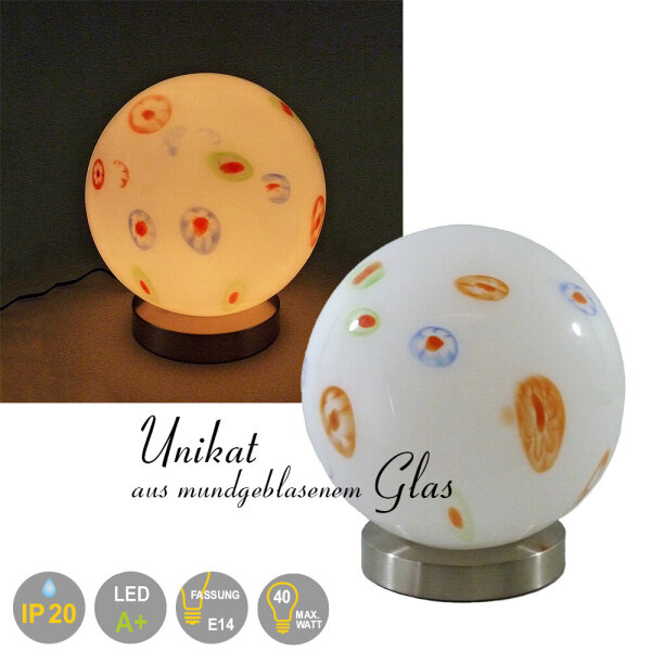 Kugelleuchte Ernestine mundgeblasenes Glas mit Fuß in nickel D25cm Dekolampe