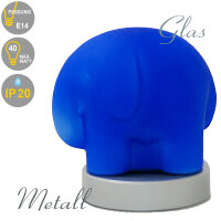 Tisch-Deko-Leuchte ELEFANT blau Glaslampe mundgeblasen