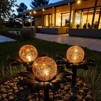 LED Solar-Außen-Gartenstecker FLORA Deko-Wege-Leuchte-Lampe Metall Glaskugel