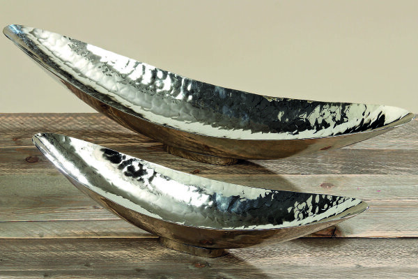 2 x Edle Deko Schale Gisa im Set  Aluminium silberfarben L48-65cm Dekoration