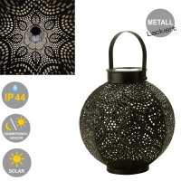 LED-Solarleuchte Laterne Garten-Tisch-Deko-Lampe-Windlicht Metall Stimmungslicht Tunis schwarz 18,5cm