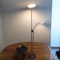 LED-Stehleuchte Livio LED-Deckenfluter mit LED-Leseleuchte nickel Fluter dimmbar