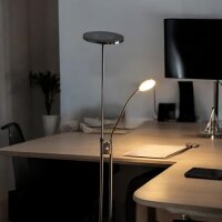 LED-Stehleuchte Livio LED-Deckenfluter mit LED-Leseleuchte nickel Fluter dimmbar