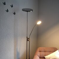 LED-Stehleuchte Livio LED-Deckenfluter mit LED-Leseleuchte nickel Fluter dimmbar