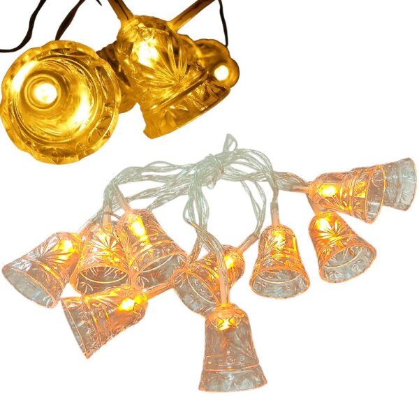 Lichterkette 10 LED batteriebetrieben Dekobeleuchtung Tisch- Fensterdekoration  Glocke LED amber