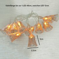 Lichterkette 10 LED batteriebetrieben Dekobeleuchtung Tisch- Fensterdekoration  Glocke LED amber